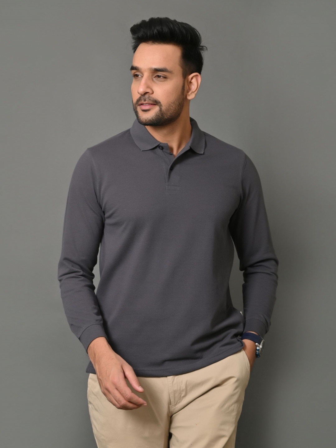 

ARBOUR Men Solid Polo Collar Cotton Slim Fit T-shirt, Grey