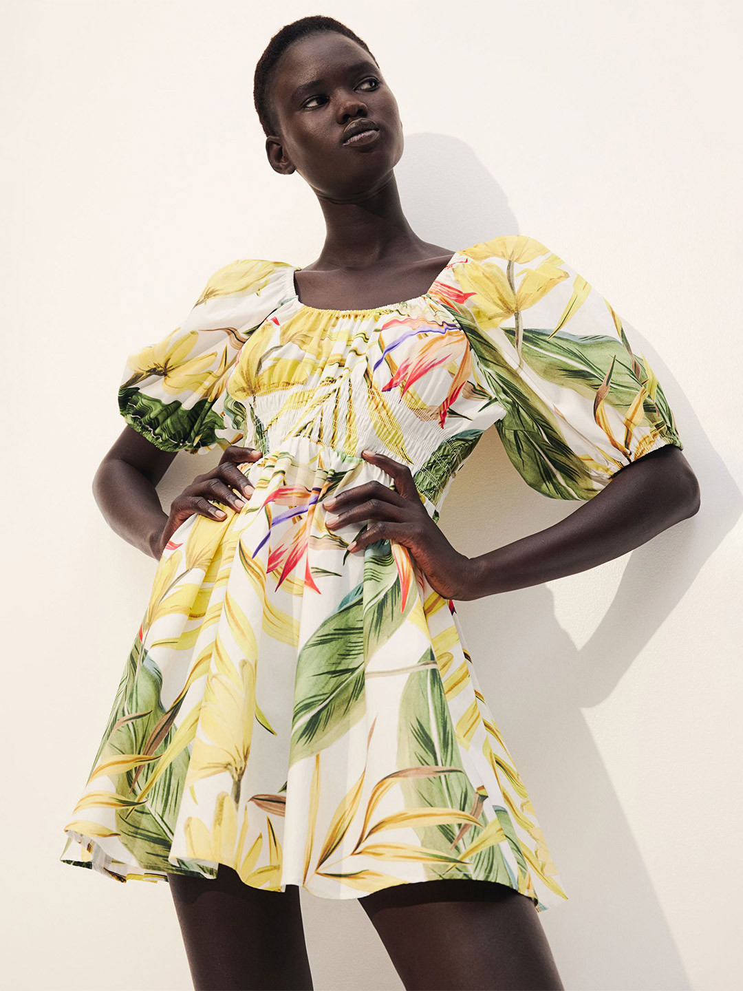 

H&M Women Smocked-Waist Dress, White