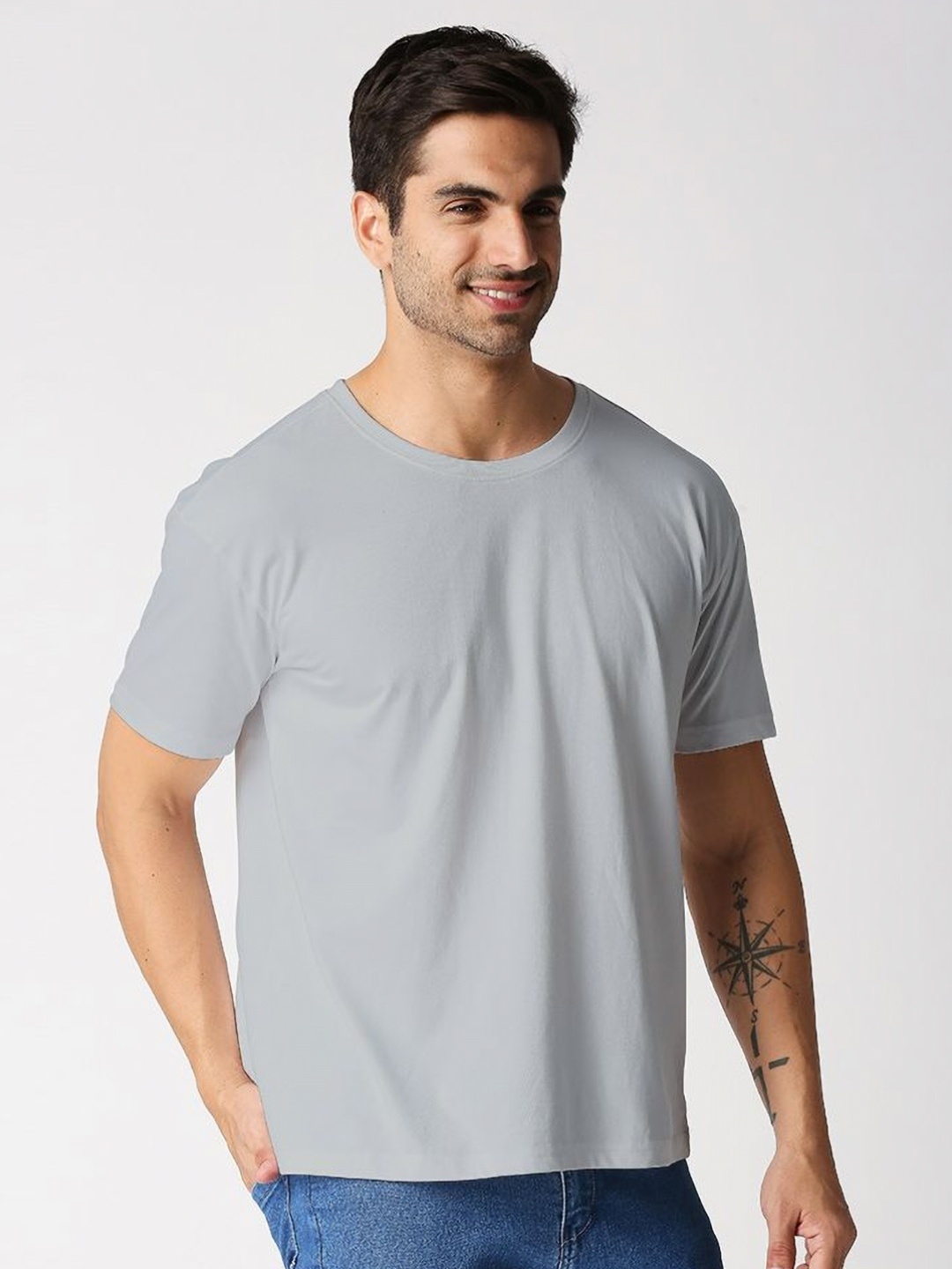 

Wear Your Opinion Men Solid Round Neck Cotton T-shirt, Grey