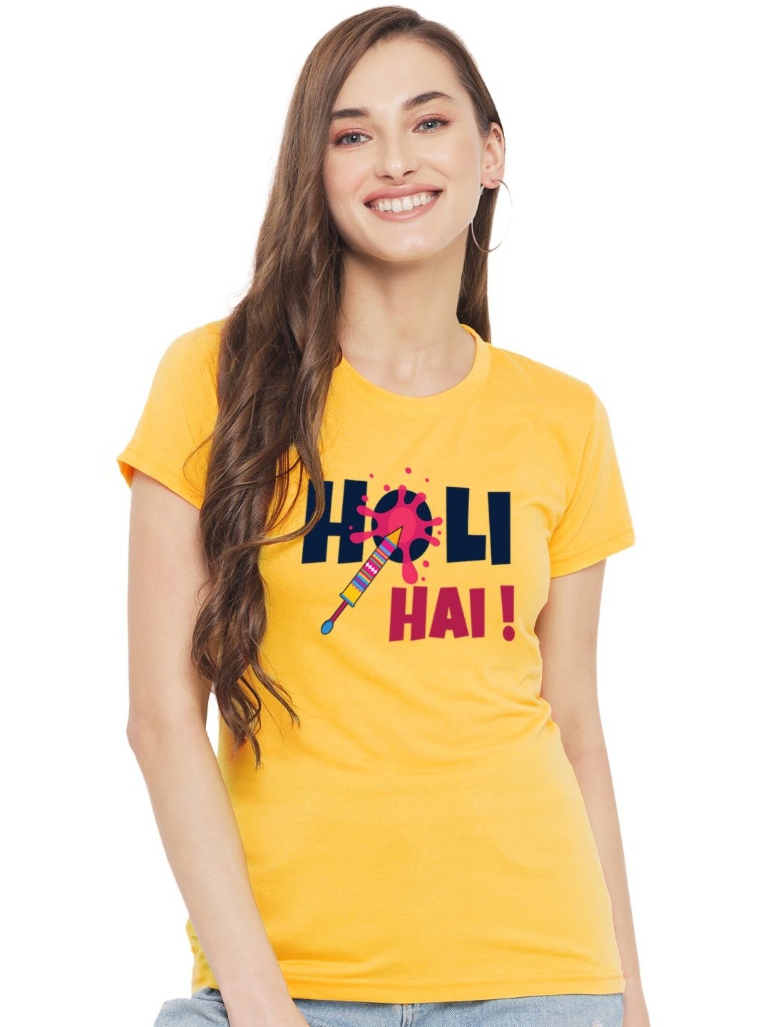 

FFLIRTYGO Women Graphic Printed Round Neck Cotton T-shirt, Yellow