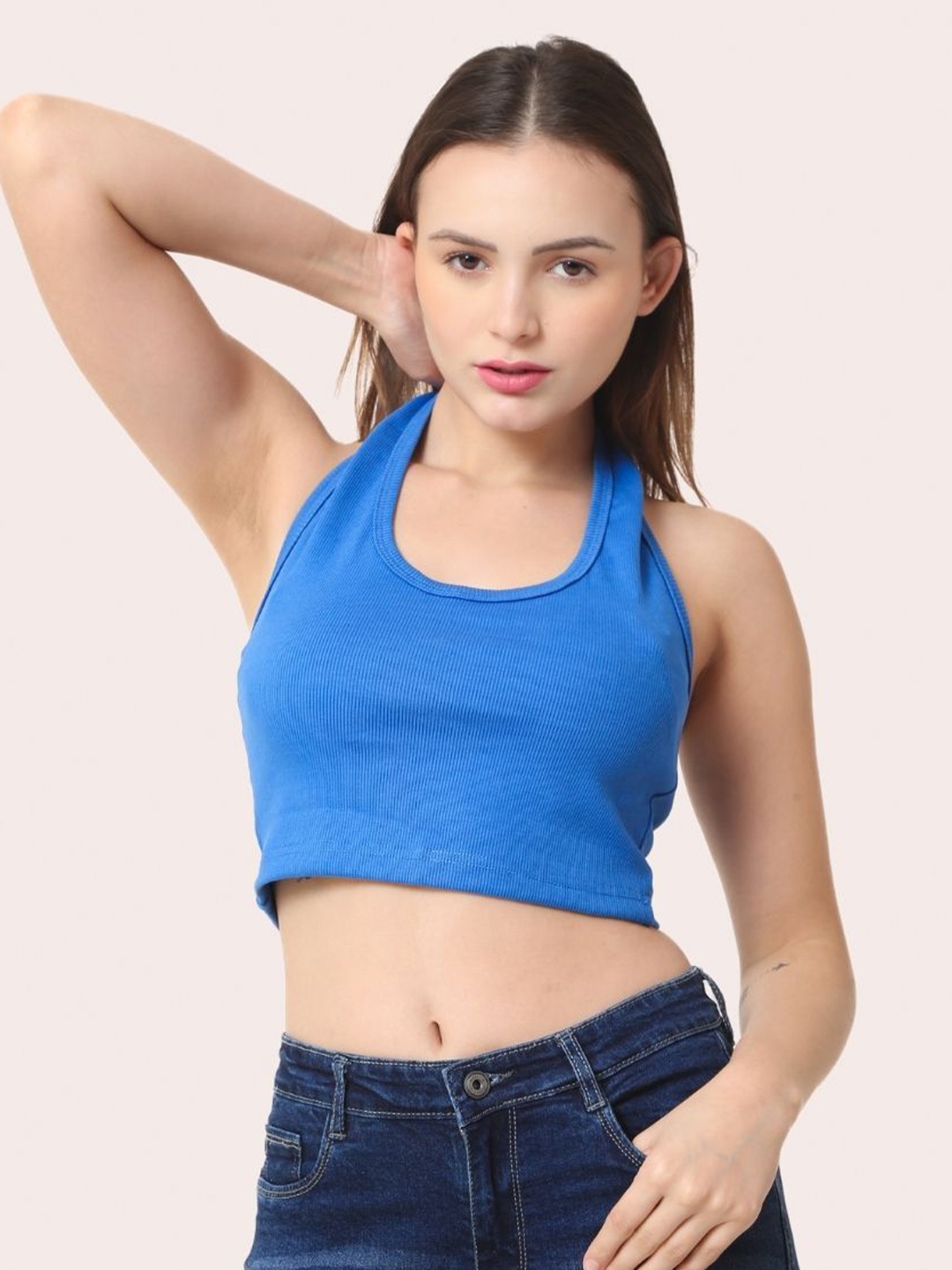 

Sizi Women Halter Neck Tank Crop Top, Blue