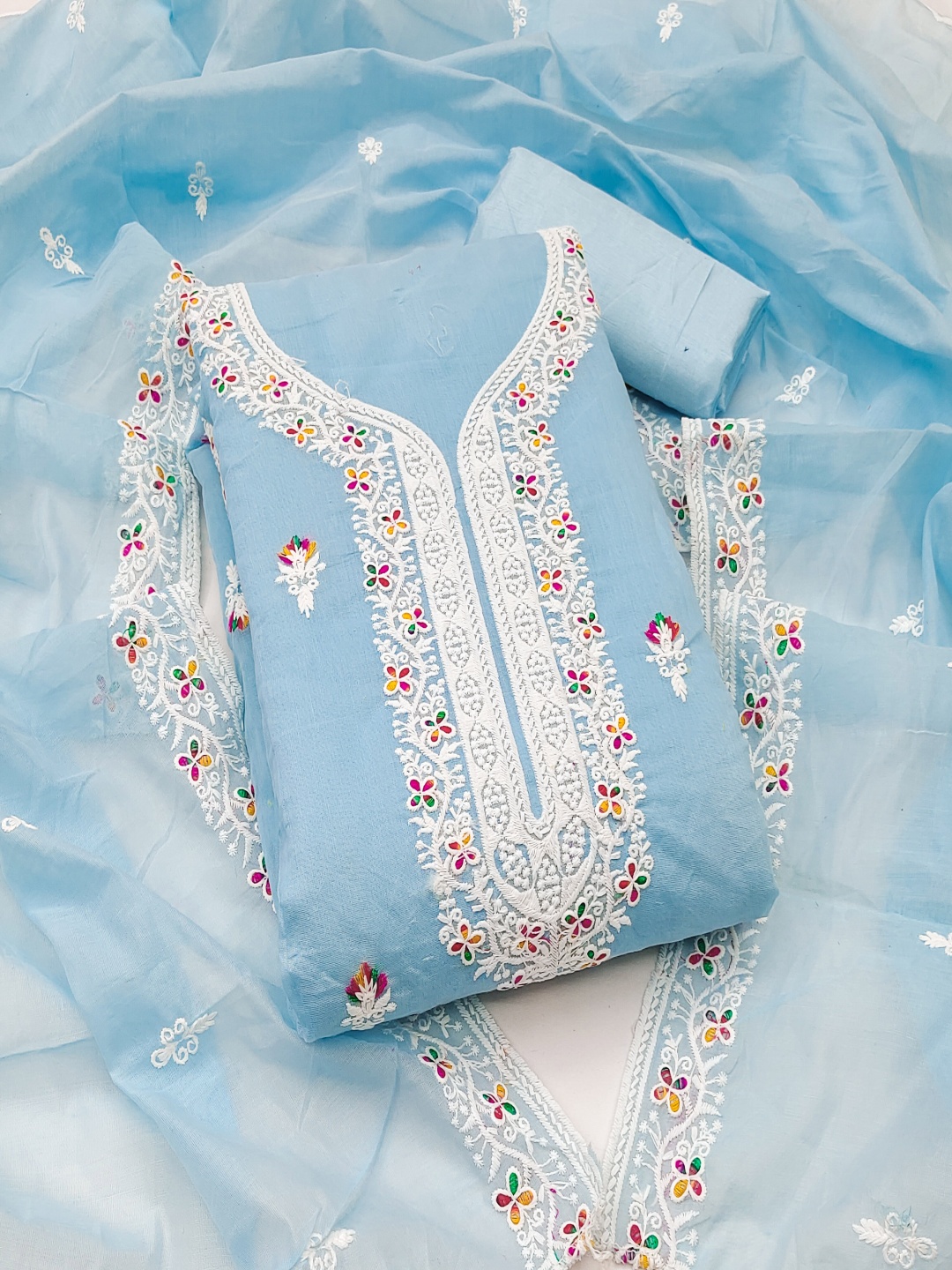 

HERE&NOW Embellished Unstitched Dress Material, Blue