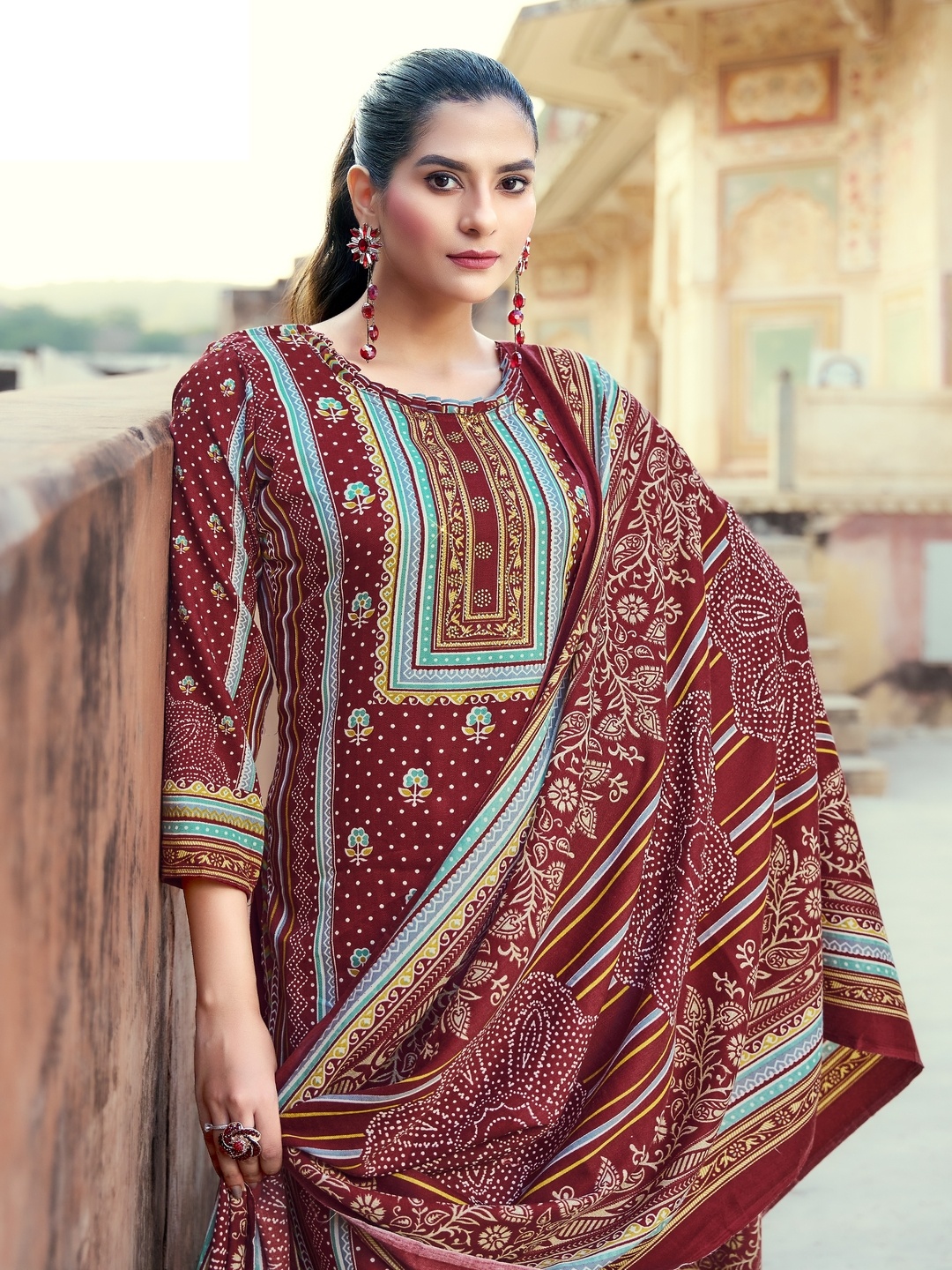 

DRAVINAM Trends Ethnic Motifs Printed Unstitched Dress Material, Rust