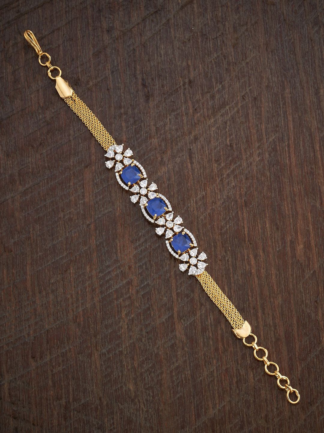 

Kushal's Fashion Jewellery Women Sapphire Cubic Zirconia Gold-Plated Link Bracelet