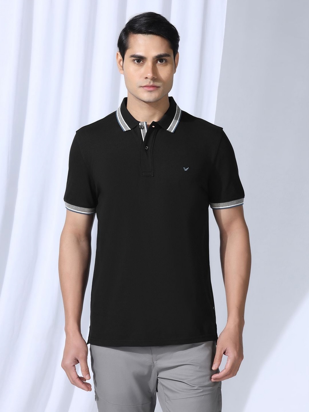 

Blackberrys Men Solid Polo Collar Cotton Slim Fit T-shirt, Black