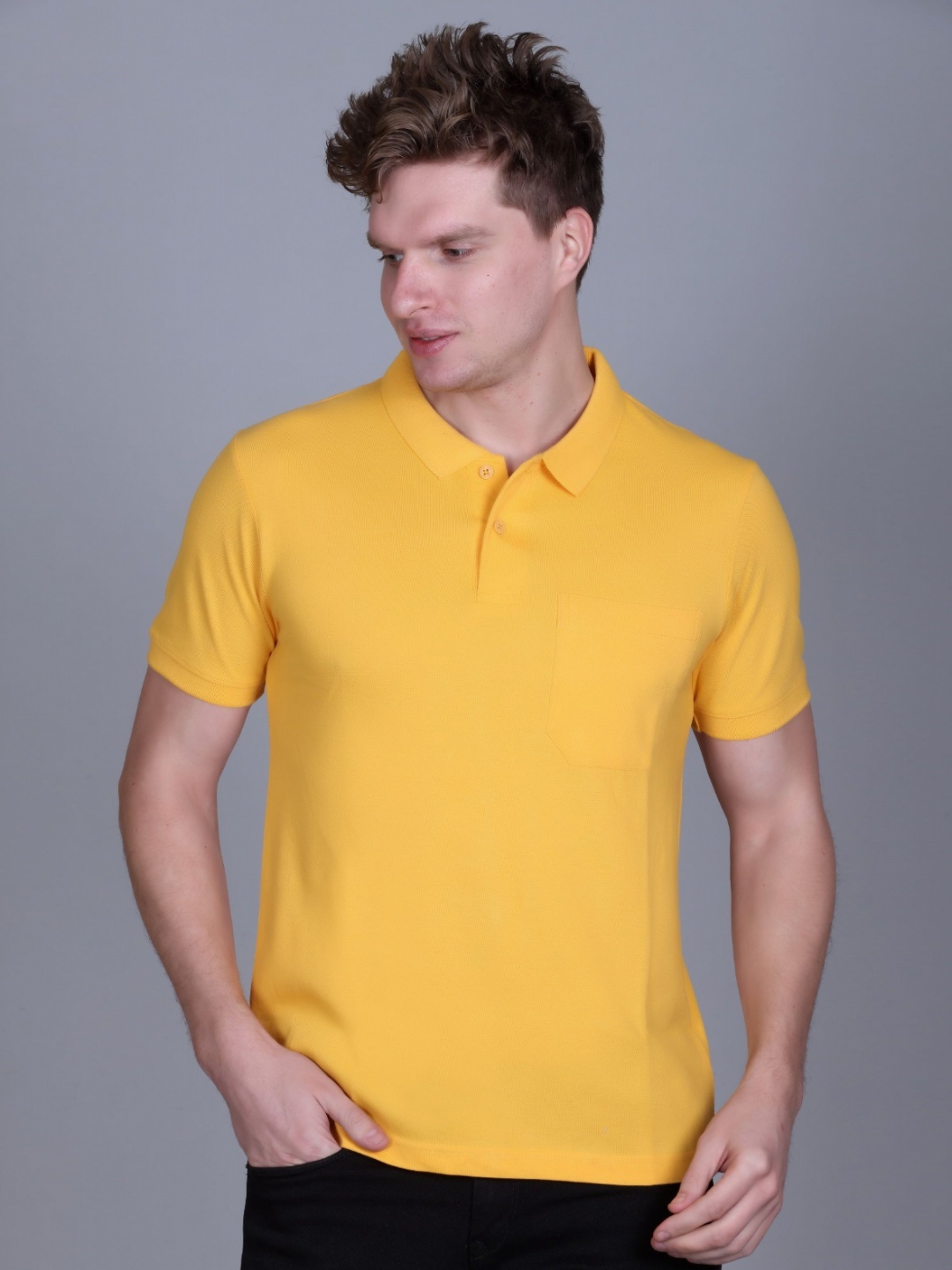 

Colors and Blends Men Solid Polo Collar Cotton T-shirt, Yellow