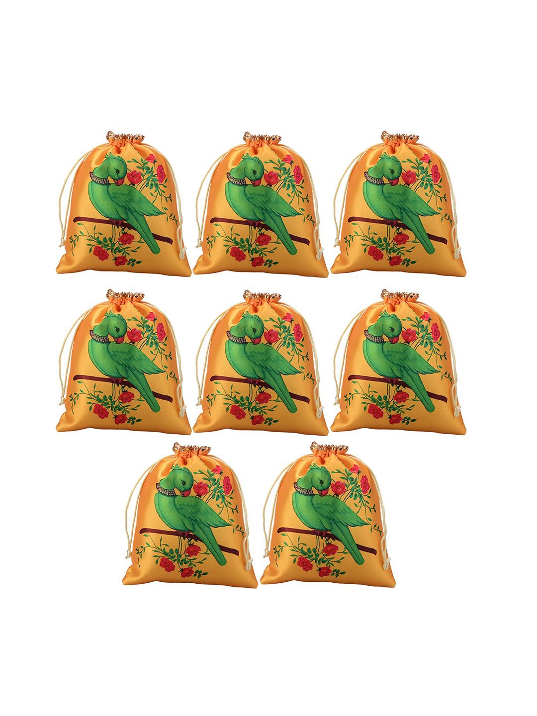

Kuber Industries 8 Pieces Parrot Printed Satin Potli Clutchs, Yellow