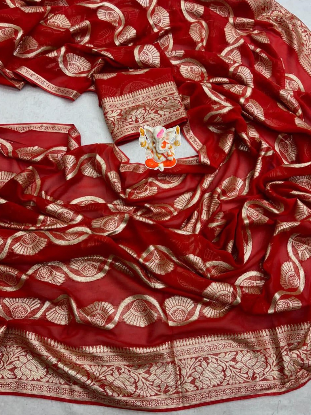 

PAYAL CREATION Paisley Zari Pure Georgette Designer Maheshwari Saree, Red