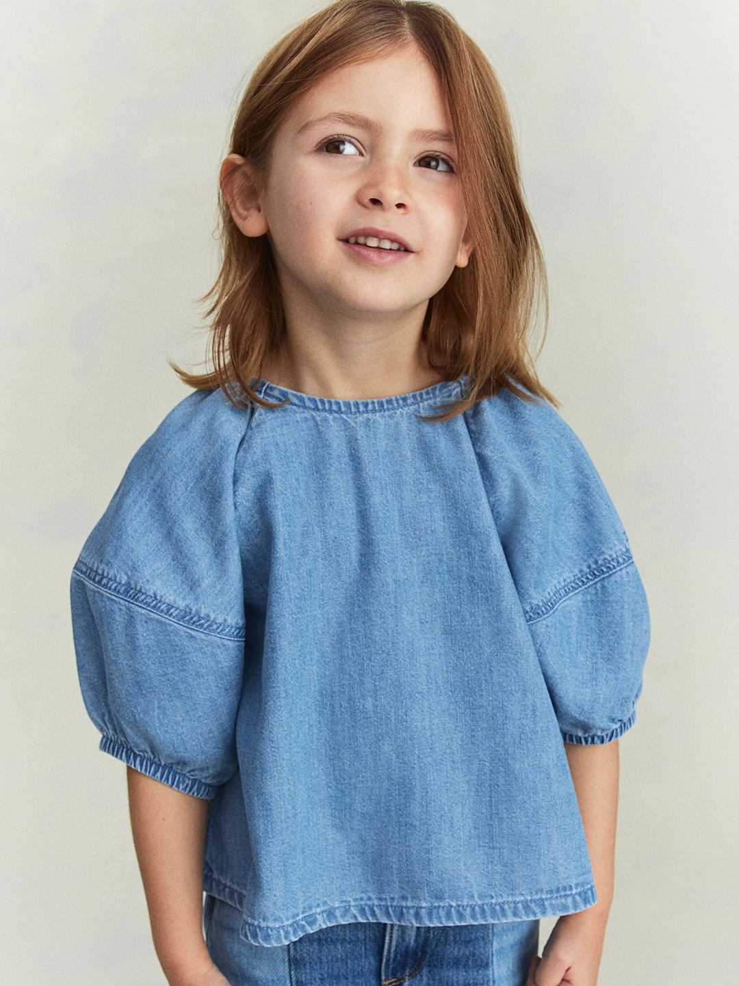

H&M Flared Denim Blouse, Blue