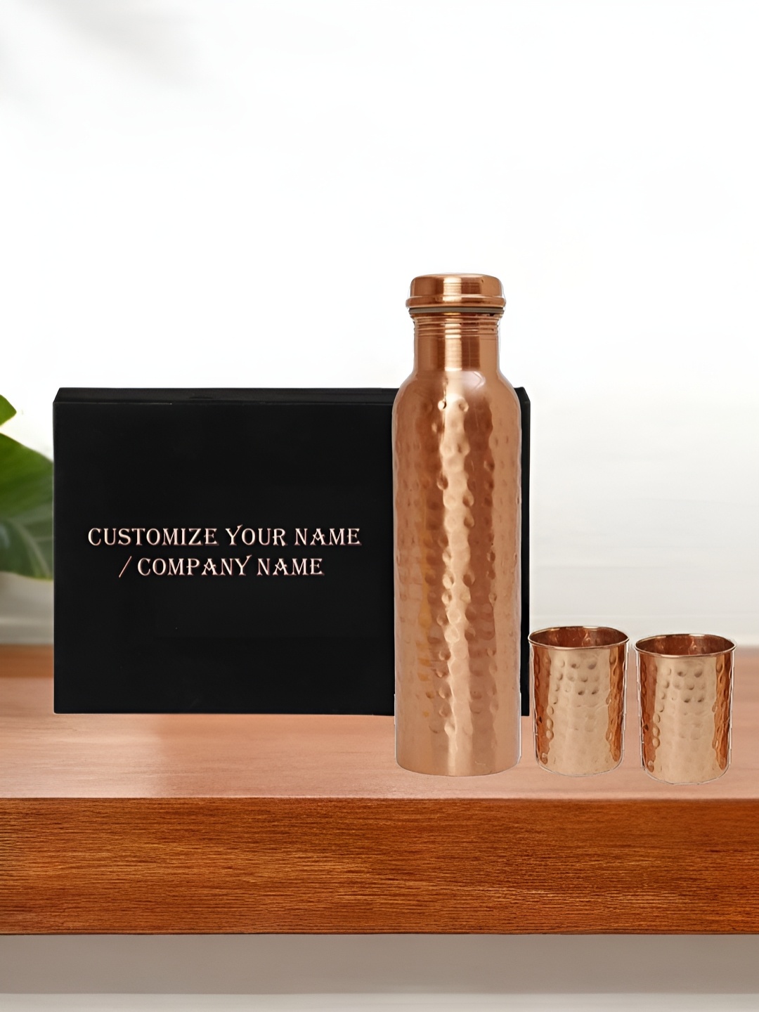 

INTERNATIONAL GIFT 3 Pieces Pure Copper Water Bottle With Glass 950 ml