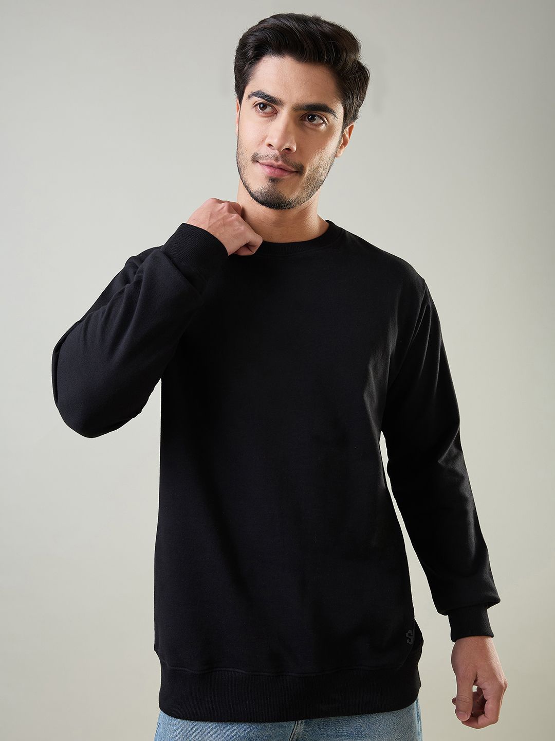 

Supa Men Round Neck Long Sleeves Pullover Cotton Sweatshirt, Black