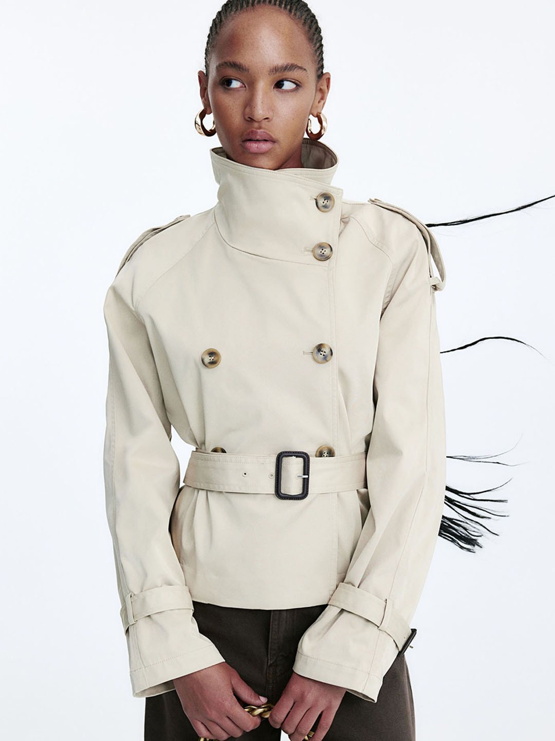 

H&M Short Twill Trench Coat, Beige
