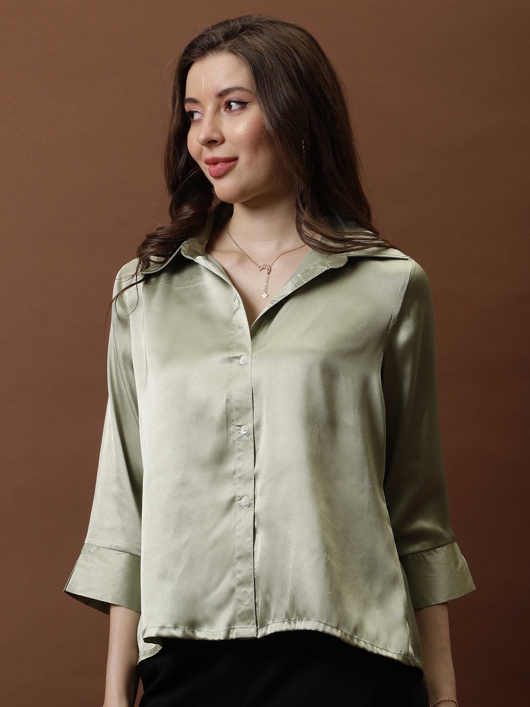 

Athena Immutable Women Relaxed Fit Spread Collar Solid Casual Shirt, Green