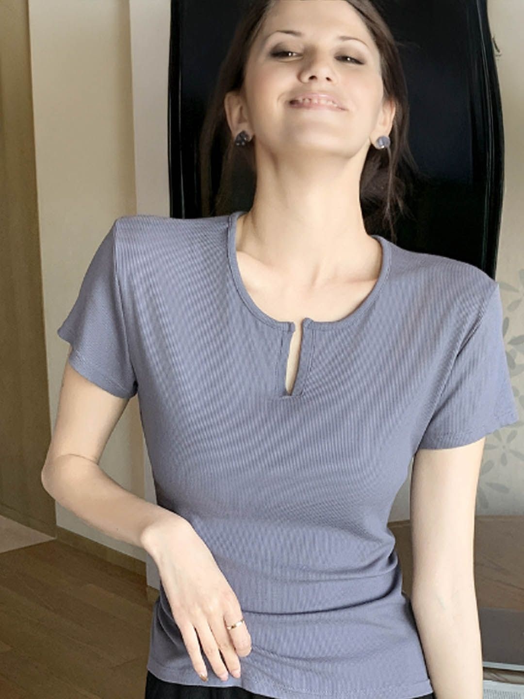 

StyleCast Women Ribbed Top, Grey
