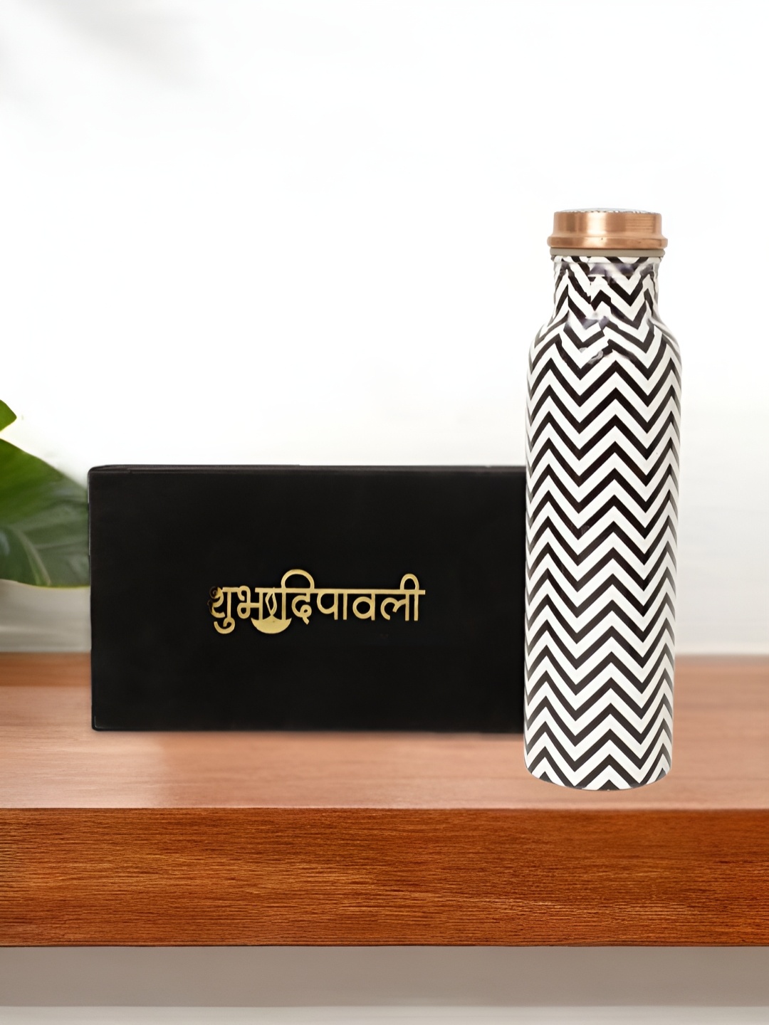 

INTERNATIONAL GIFT Black Printed Pure Copper Water Bottle With Velvet Box & Bag - 950ml