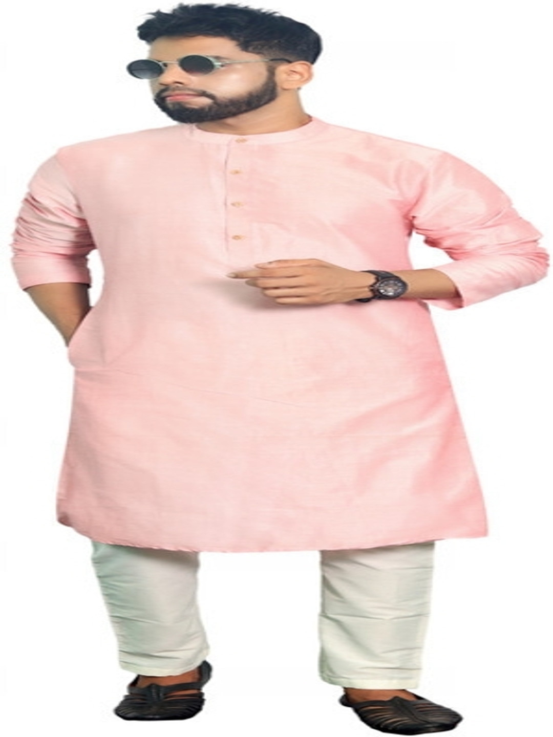 

House of Aqss Round Neck Dupion Silk Straight Kurta And Pyjamas, Pink