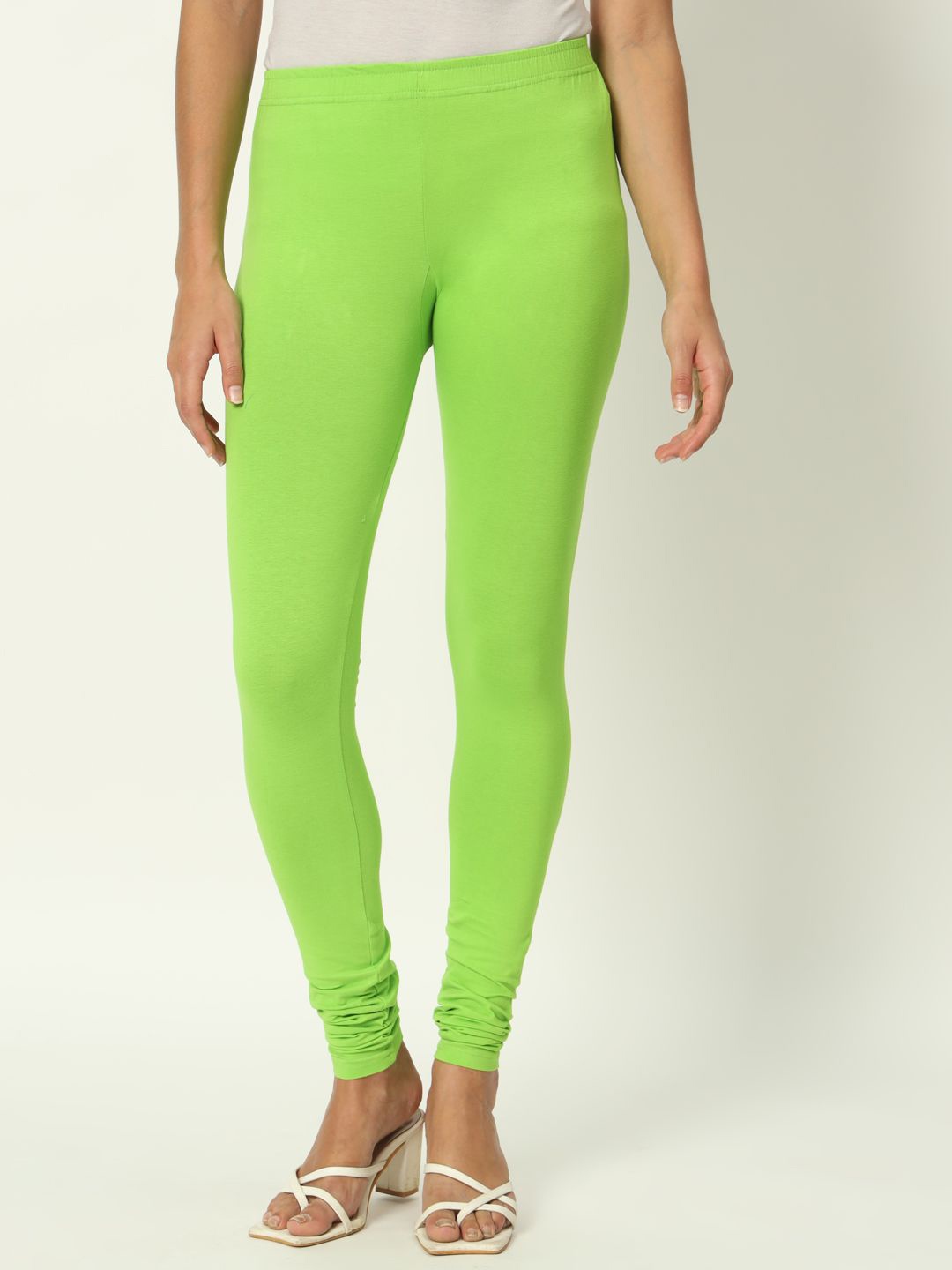 

Thread Plus Women Churidar Super Stretchable Solid Cotton Leggings, Green