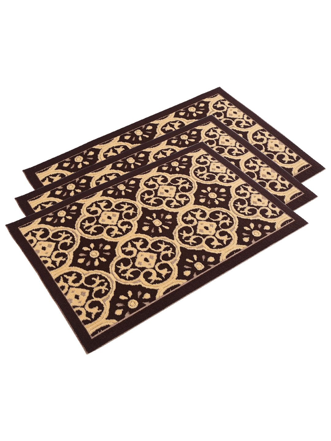 

Kuber Industries Brown 3 Pieces Beige Jacquard Rectangular Anti-Skid Doormats