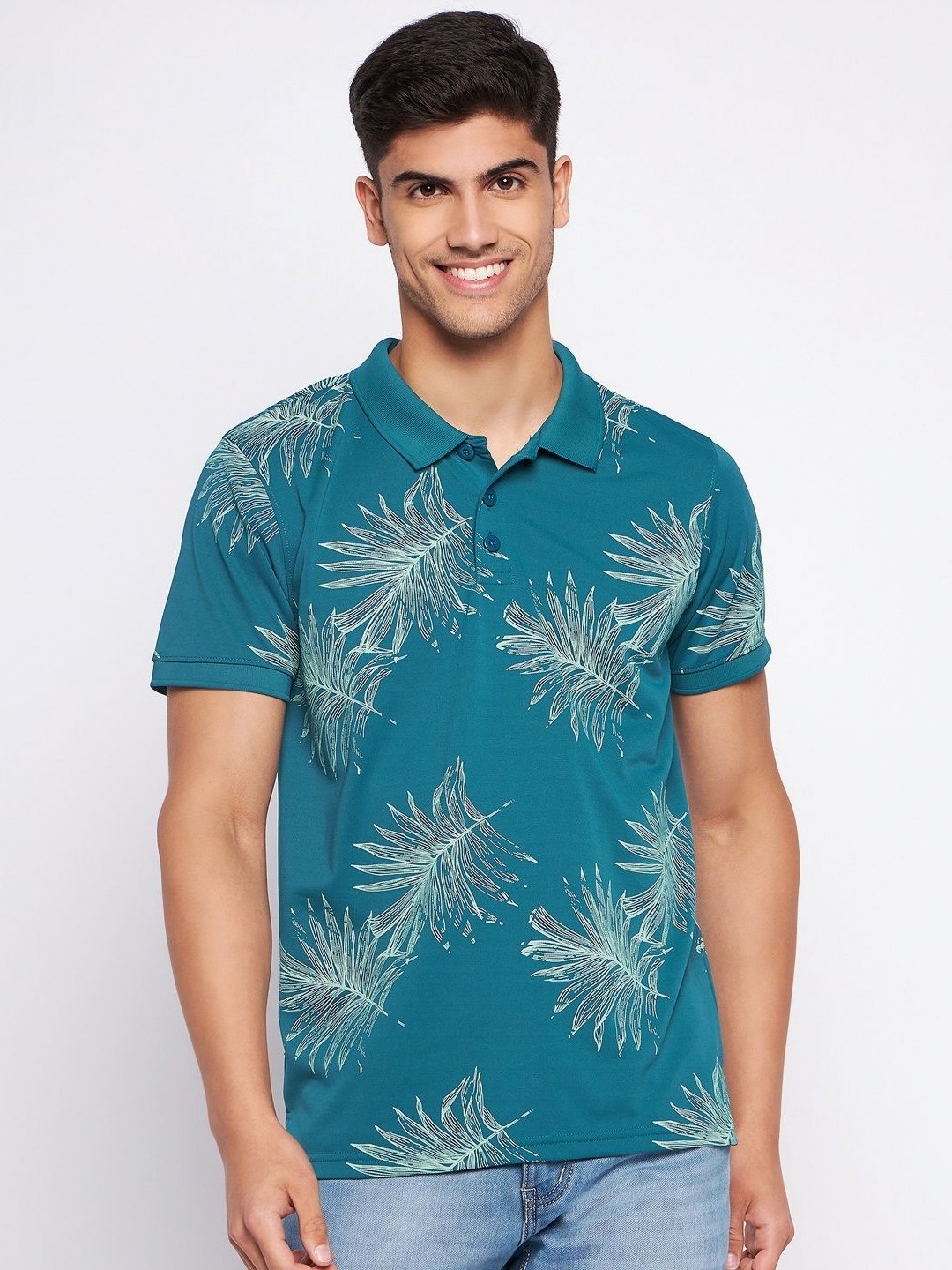 

AUXAMIS Men Printed Polo Collar Pockets T-shirt, Green