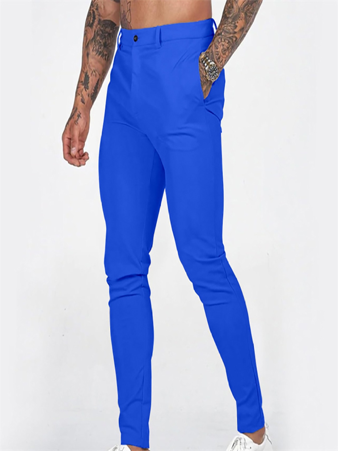 

StyleCast x Revolte Men Slim Fit Easy Wash Pleated Trousers, Blue