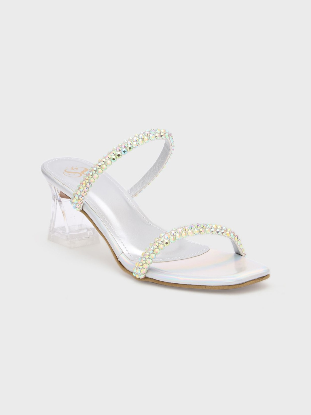

Sole To Soul Embellished Block Sandals, Silver