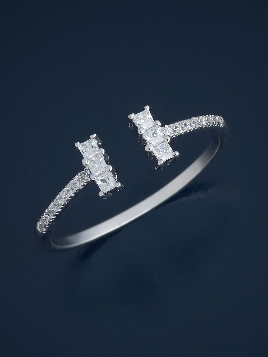 

Kushal's Fashion Jewellery Sterling Silver Rhodium-Plated CZ Studded Temple Finger Ring