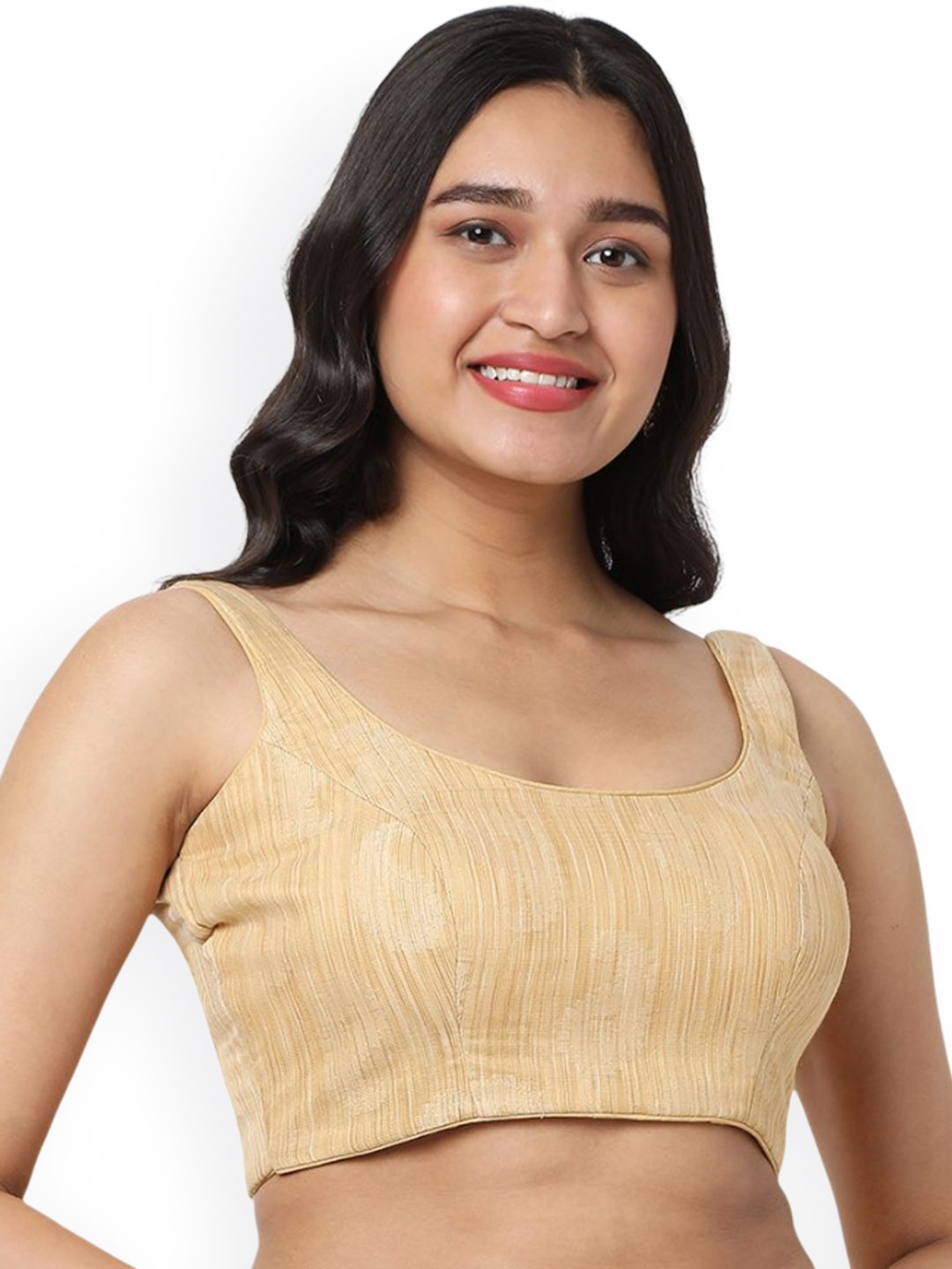 

Mmore Padded Sleeveless Saree Blouse, Gold