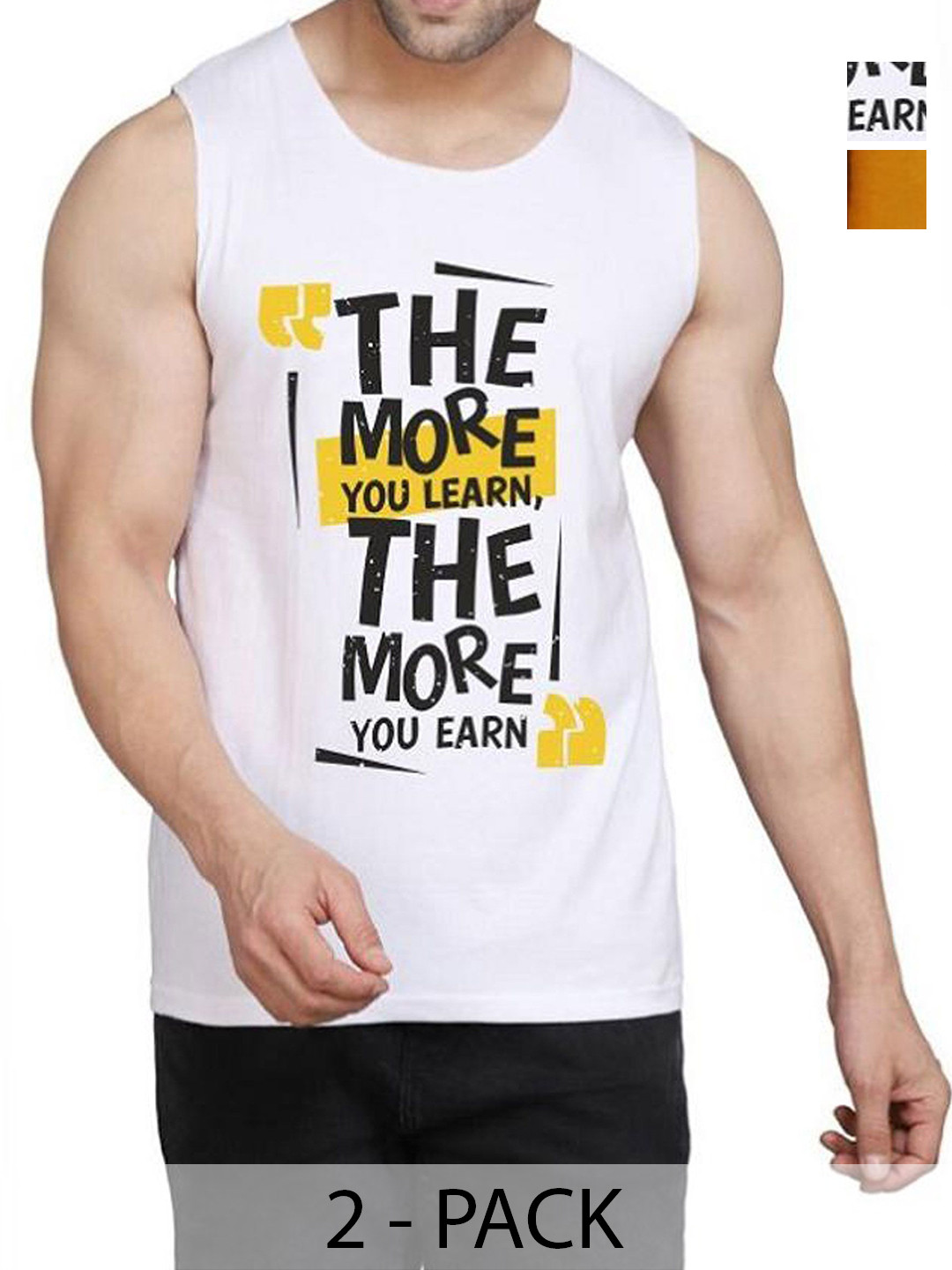 

WOOSTRO Men Pack Of 2 Typography Printed Round Neck Cotton Slim Fit T-shirts, White