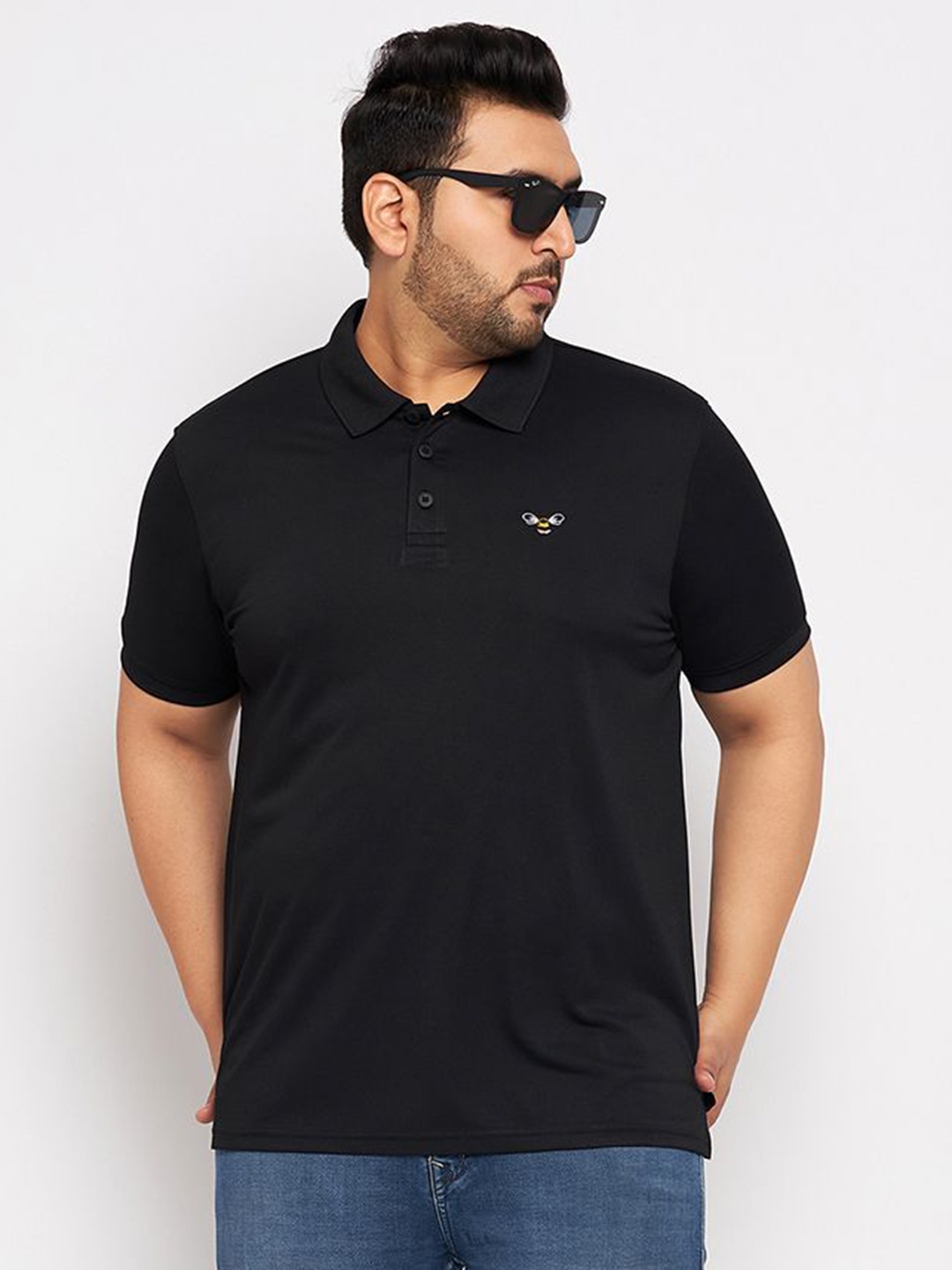 

AUXAMIS Men Polo Collar Pockets T-shirt, Black