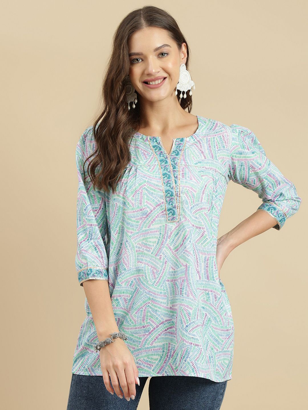 

KALINI Floral Print Cotton Top, Sea green