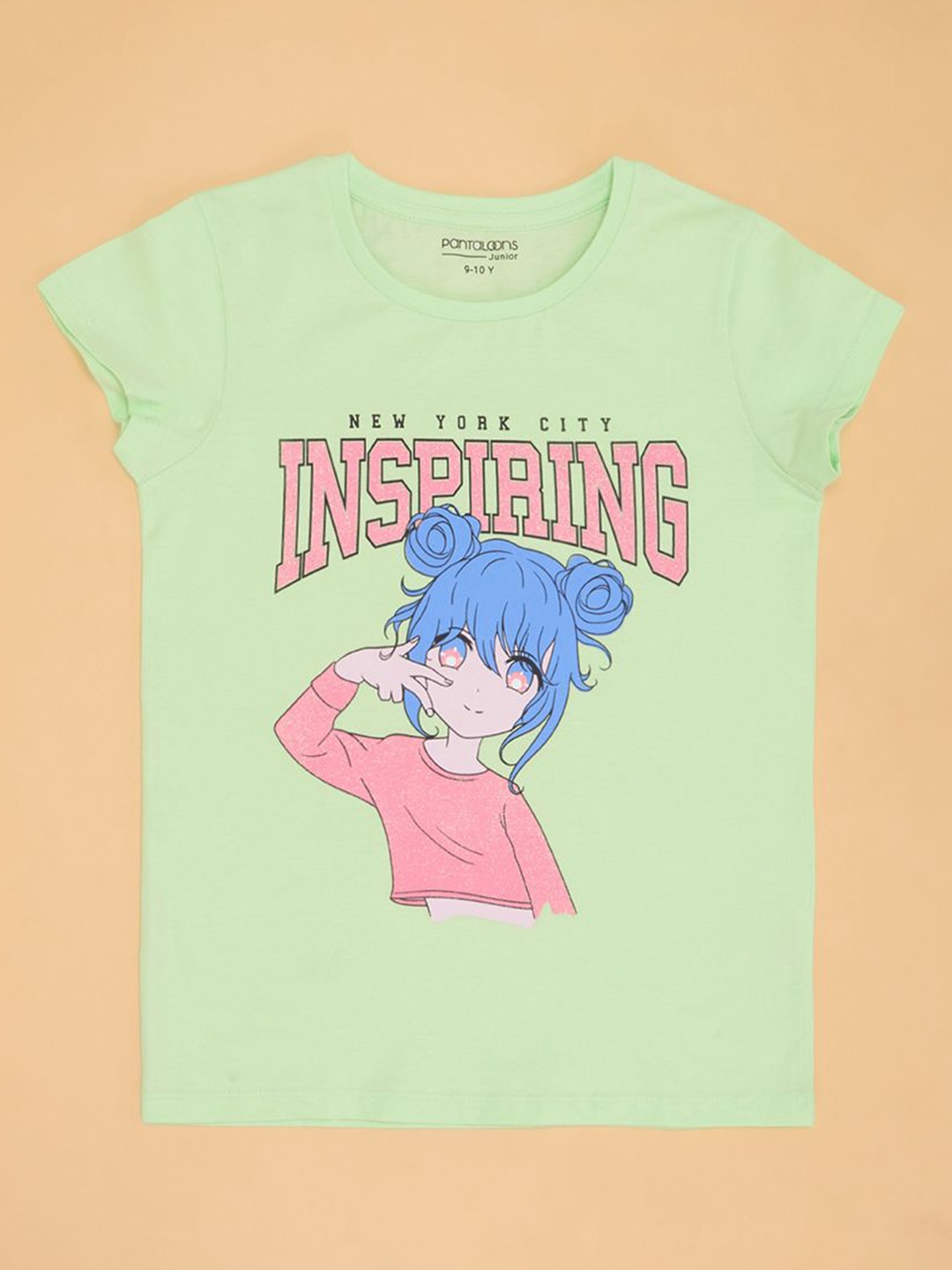 

Pantaloons Junior Girls Graphic Printed Round Neck Cotton T-shirt, Green