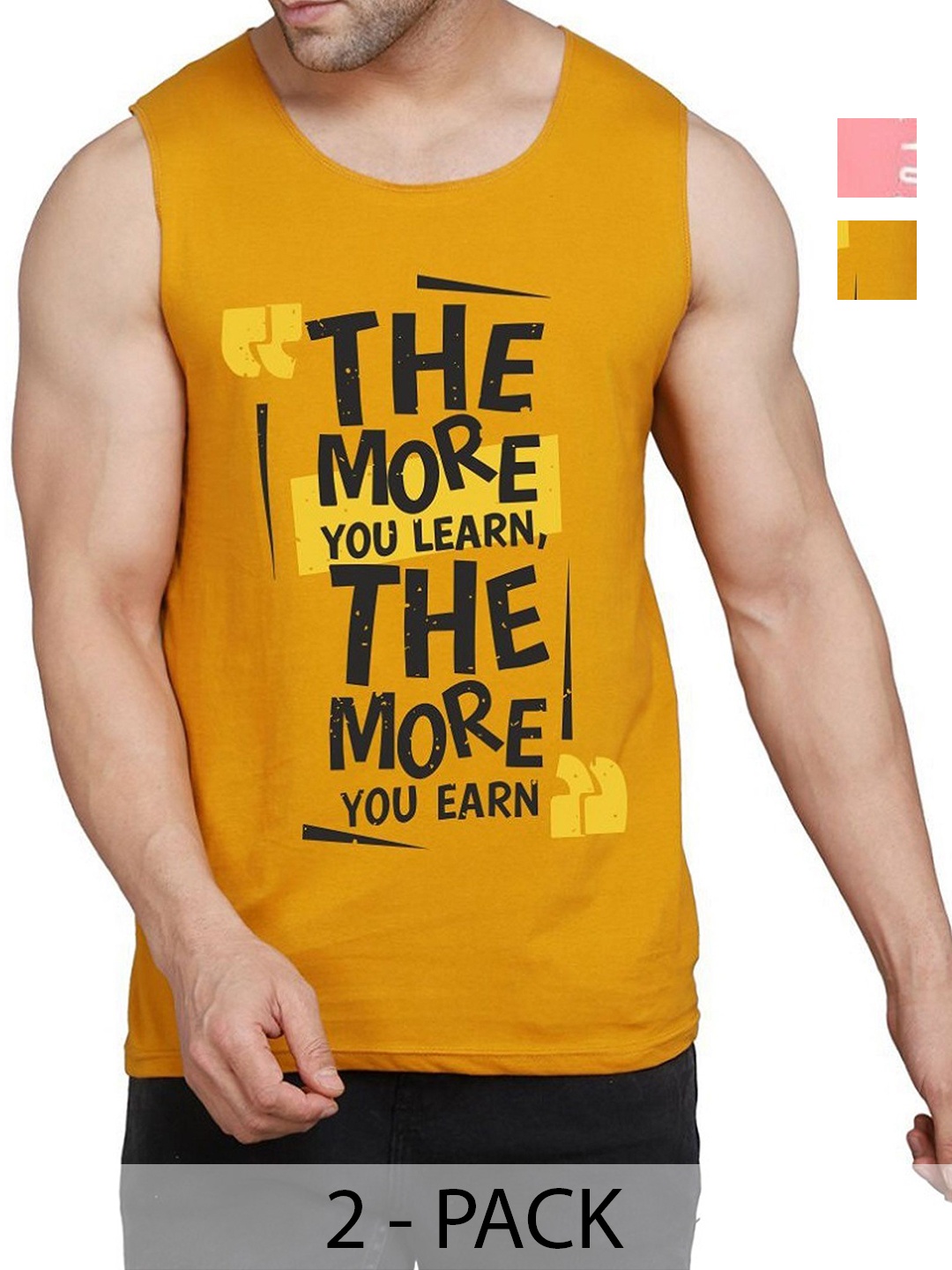 

WOOSTRO Men Pack Of 2 Typography Printed Round Neck Cotton Slim Fit T-shirt, Peach