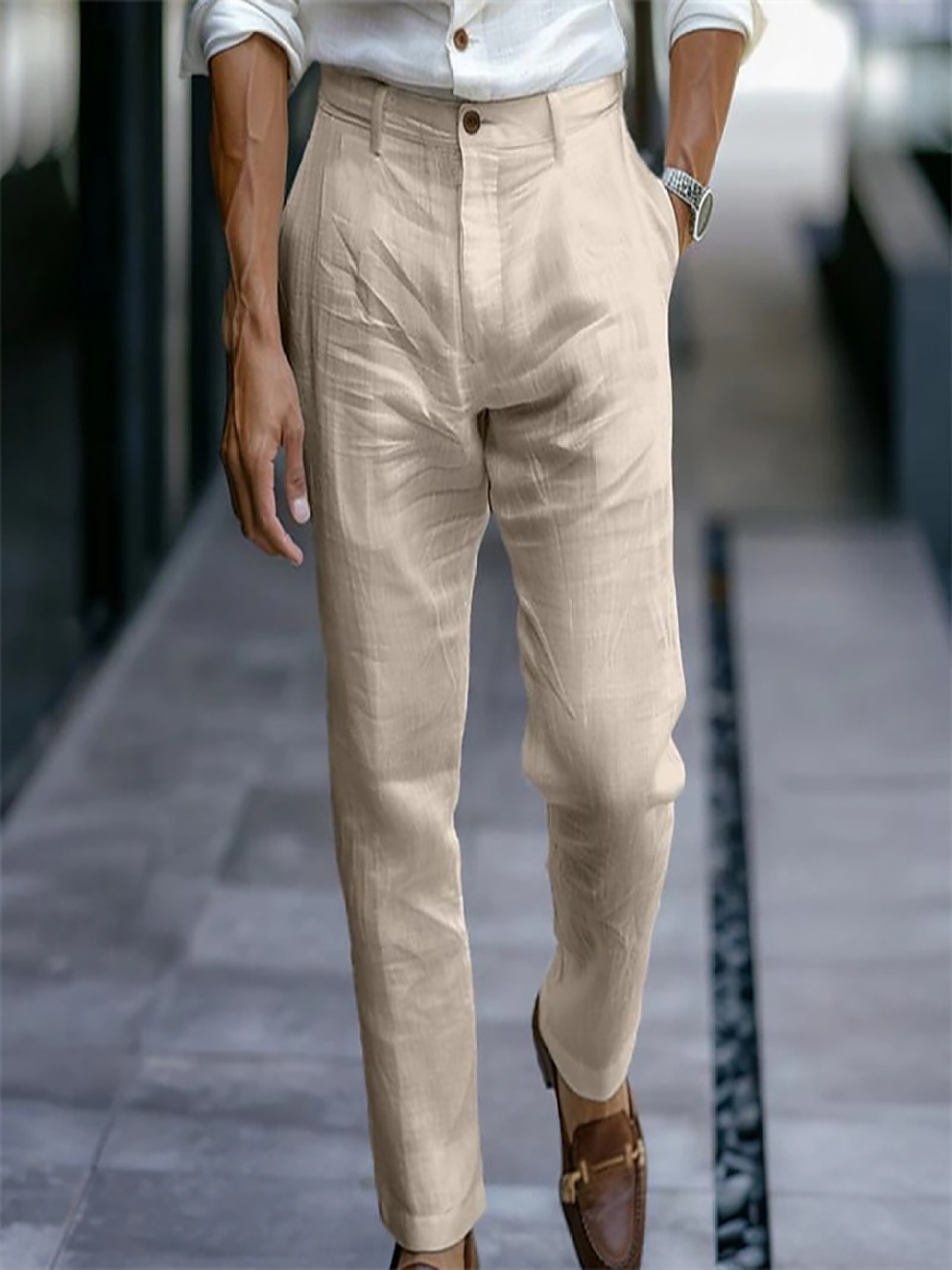 

StyleCast x Revolte Men Easy Wash Regular Fit Cotton Formal Trousers, Khaki