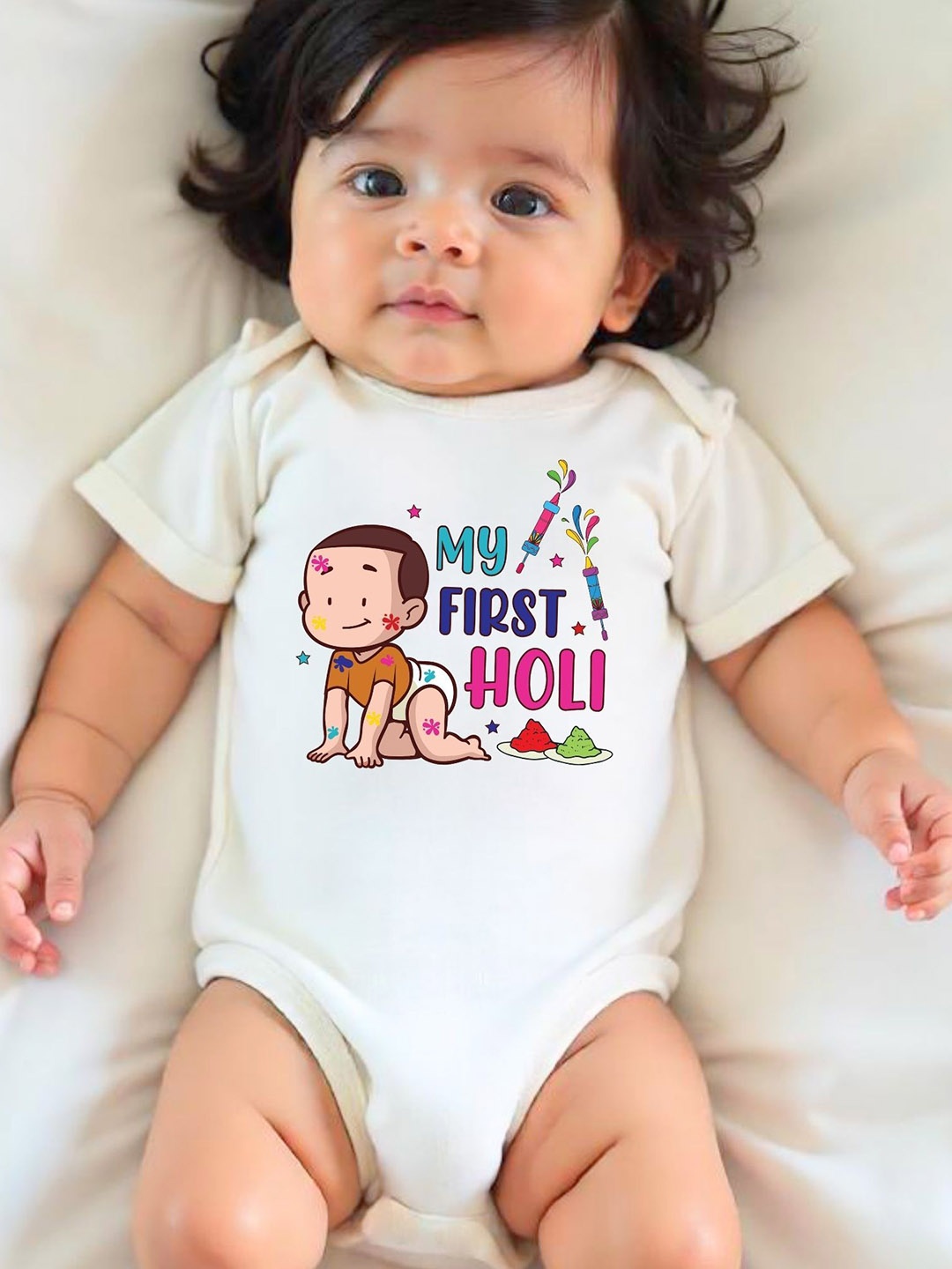 

KNITROOT Infants My First Holi Printed Bodysuit, White