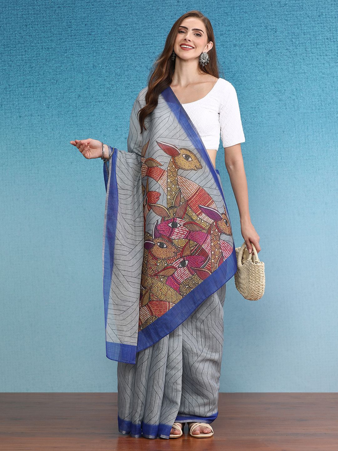 

DIVASTRI Silk Cotton Dabu Saree, Grey