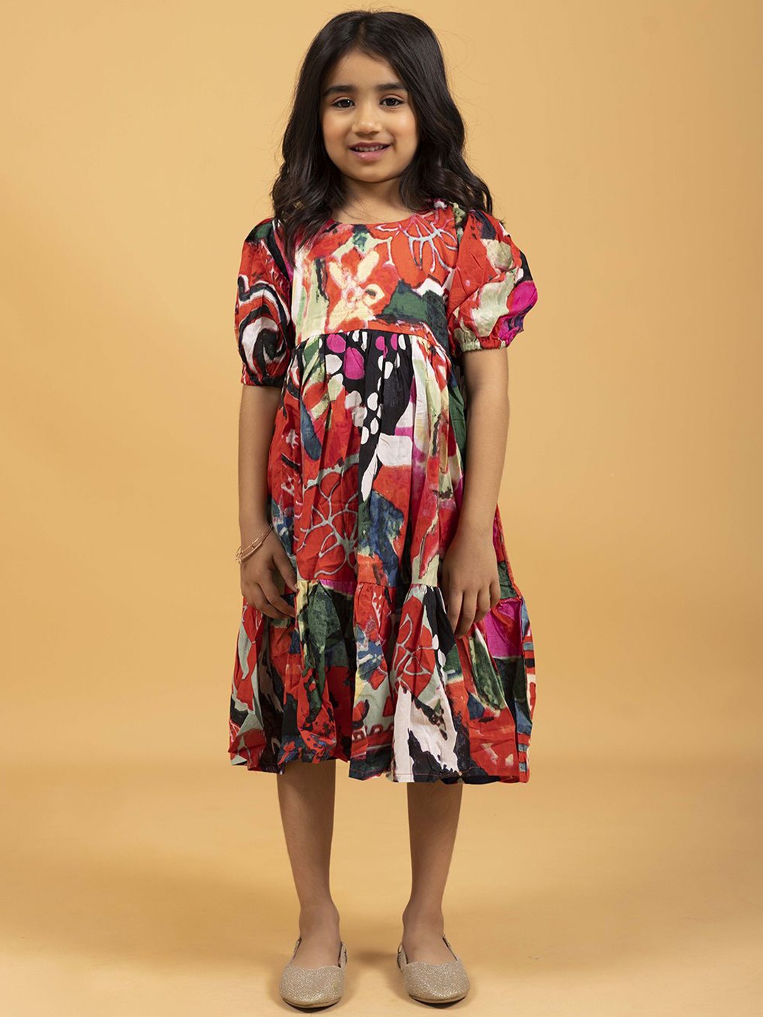

SPARSA Girls Abstract Printed Cotton Fit & Flare Dress, Red