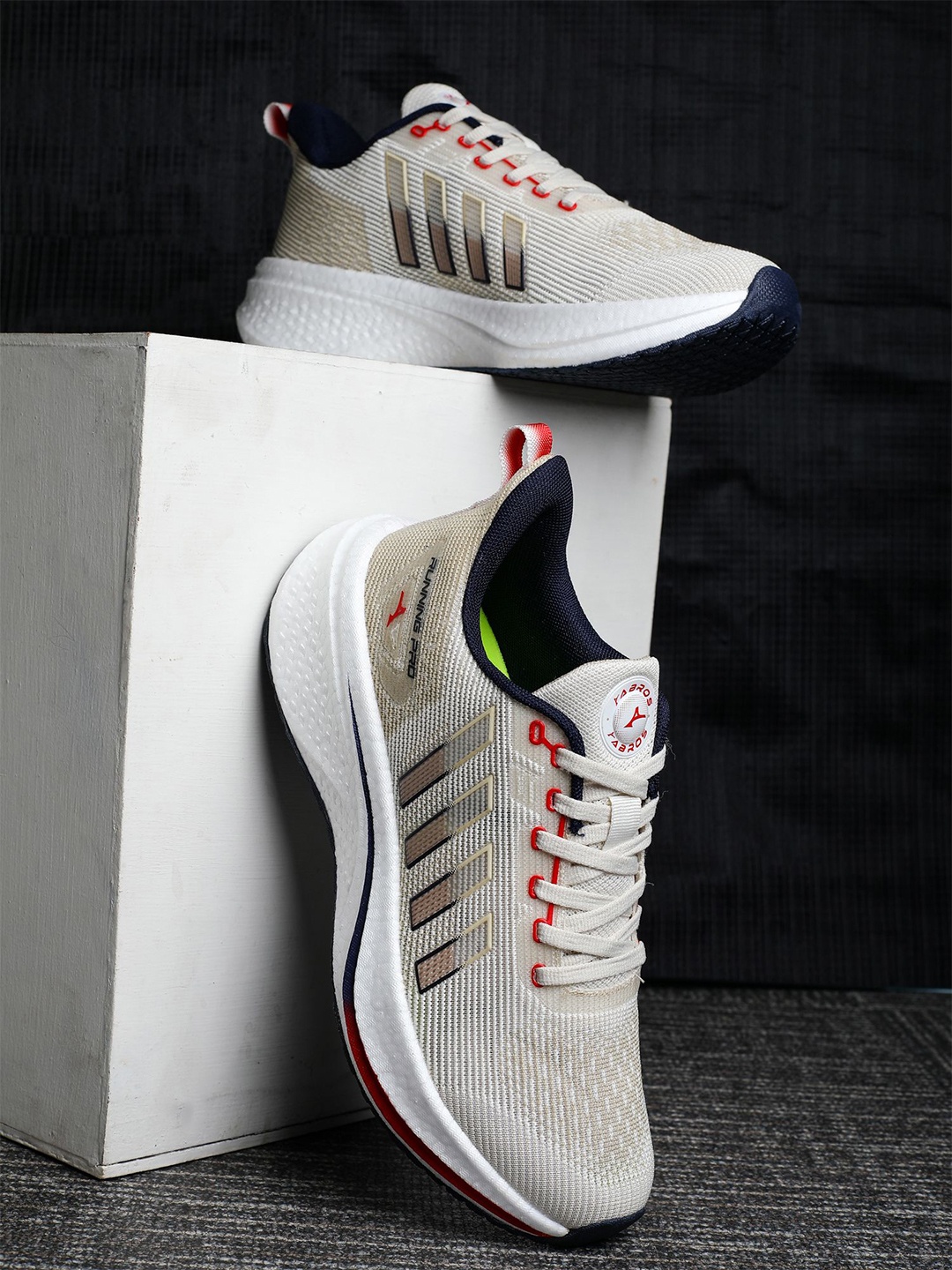 

ABROS Men Mesh Running Shoes, Cream