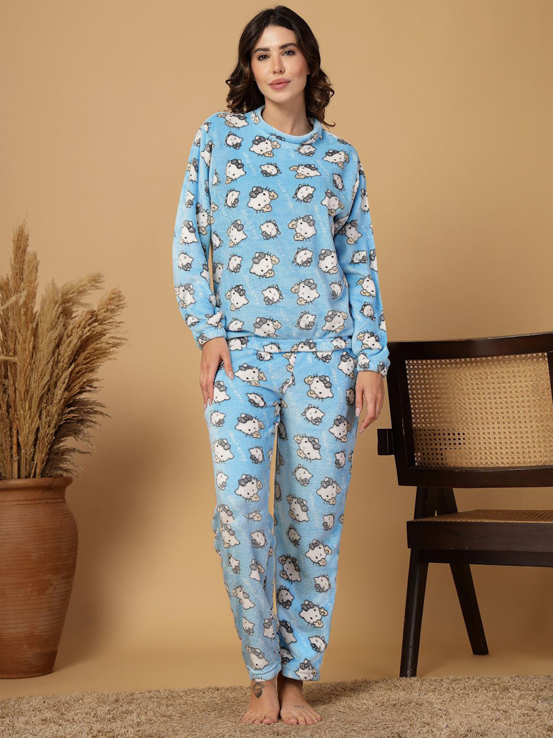 

FABINALIV Women Printed Night suit, Blue