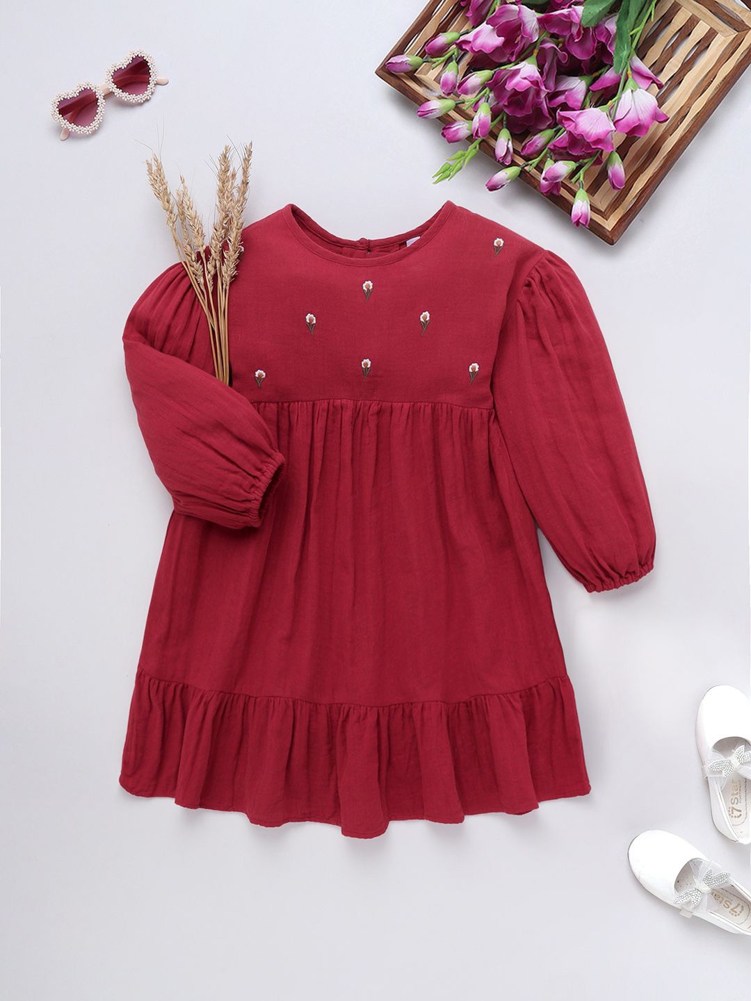 

Naughty Ninos Puff Sleeve Fit & Flare Dress, Maroon