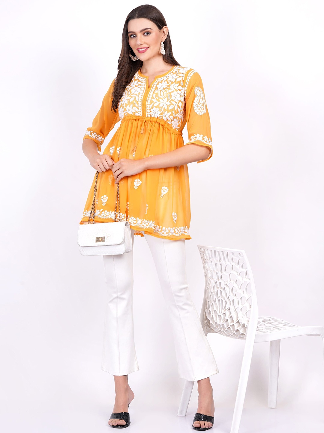 

SUFIZA LIFESTYLE Embroidered Tunic, Mustard