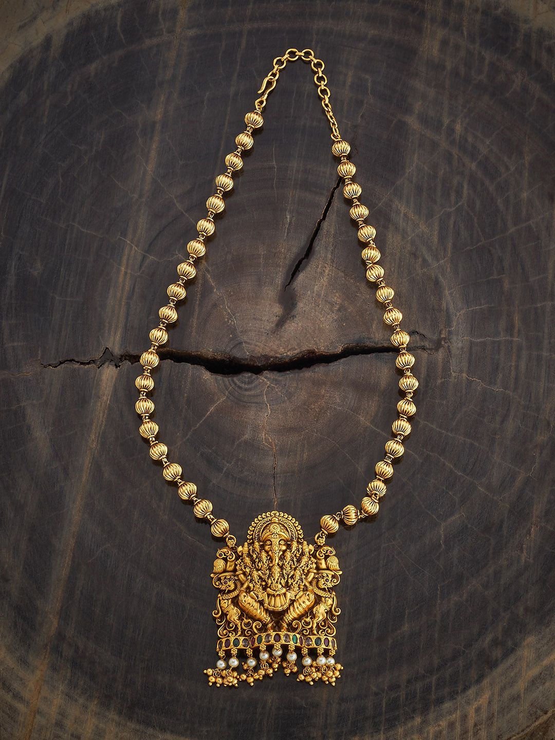 

Kushal's Fashion Jewellery Gold-Plated Stone Studded & Beaded Antique Necklace