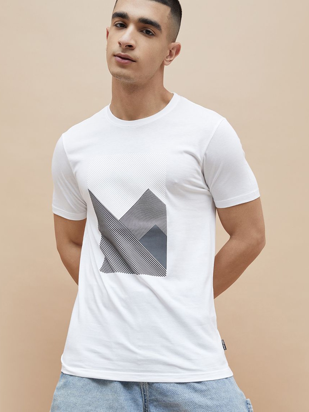 

Fame Forever by Lifestyle Men Geometric Printed Round Neck Cotton T-shirt, White
