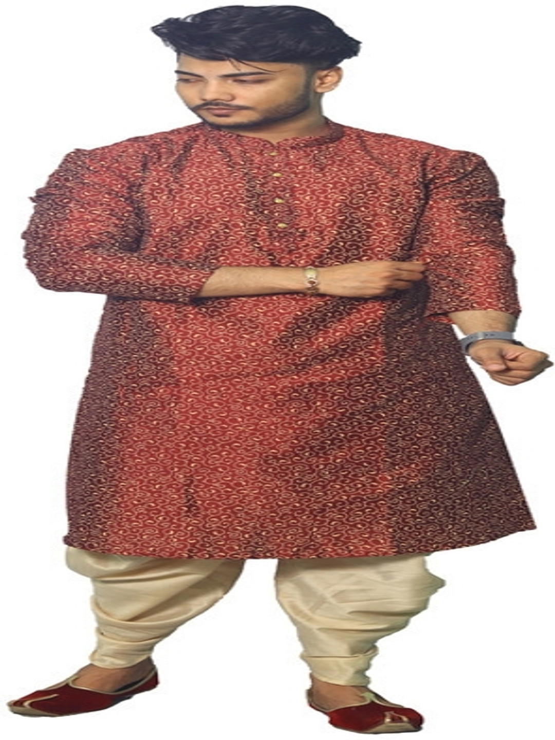 

House of Aqss Floral Printed Mandarin Collar Straight Kurta With Dhoti Pants, Red