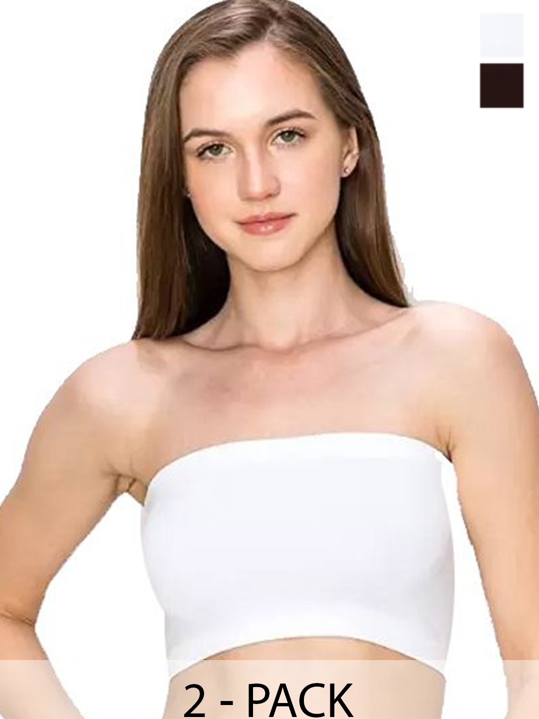 

SRISARAS Women Pack Of 2 Off-Shoulder Tube Crop Top, White