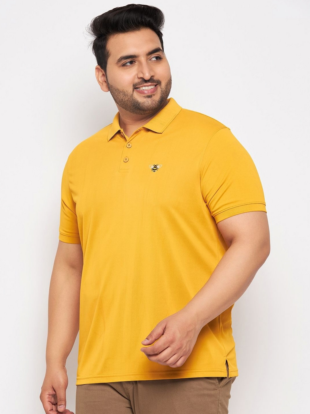 

AUXAMIS Men Solid Polo Collar Cotton T-shirt, Mustard
