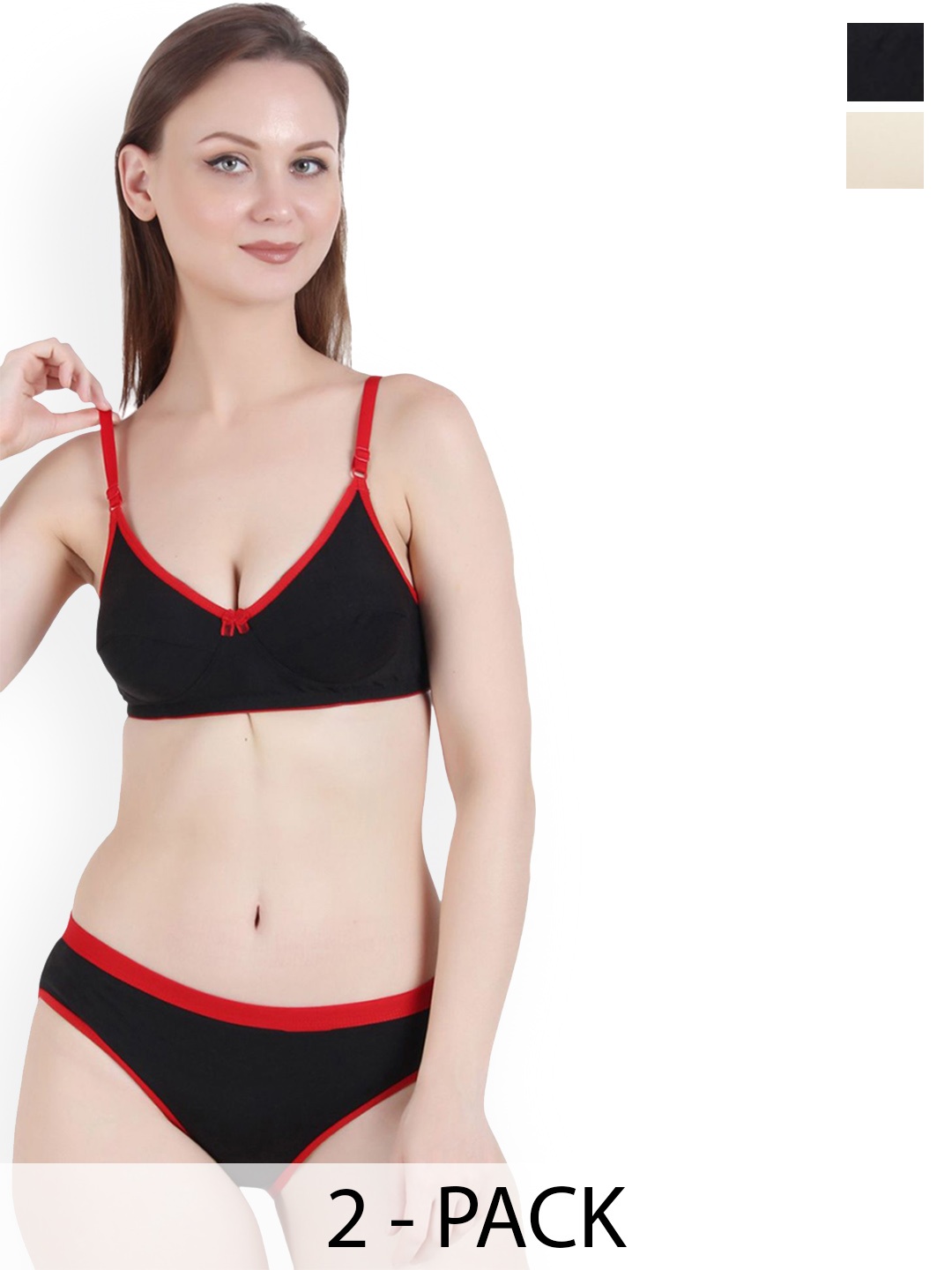 

chia fashions Women Pack Of 2 Non Padded Lingerie Set CHIAF-777-BLK-BEG-34B, Beige