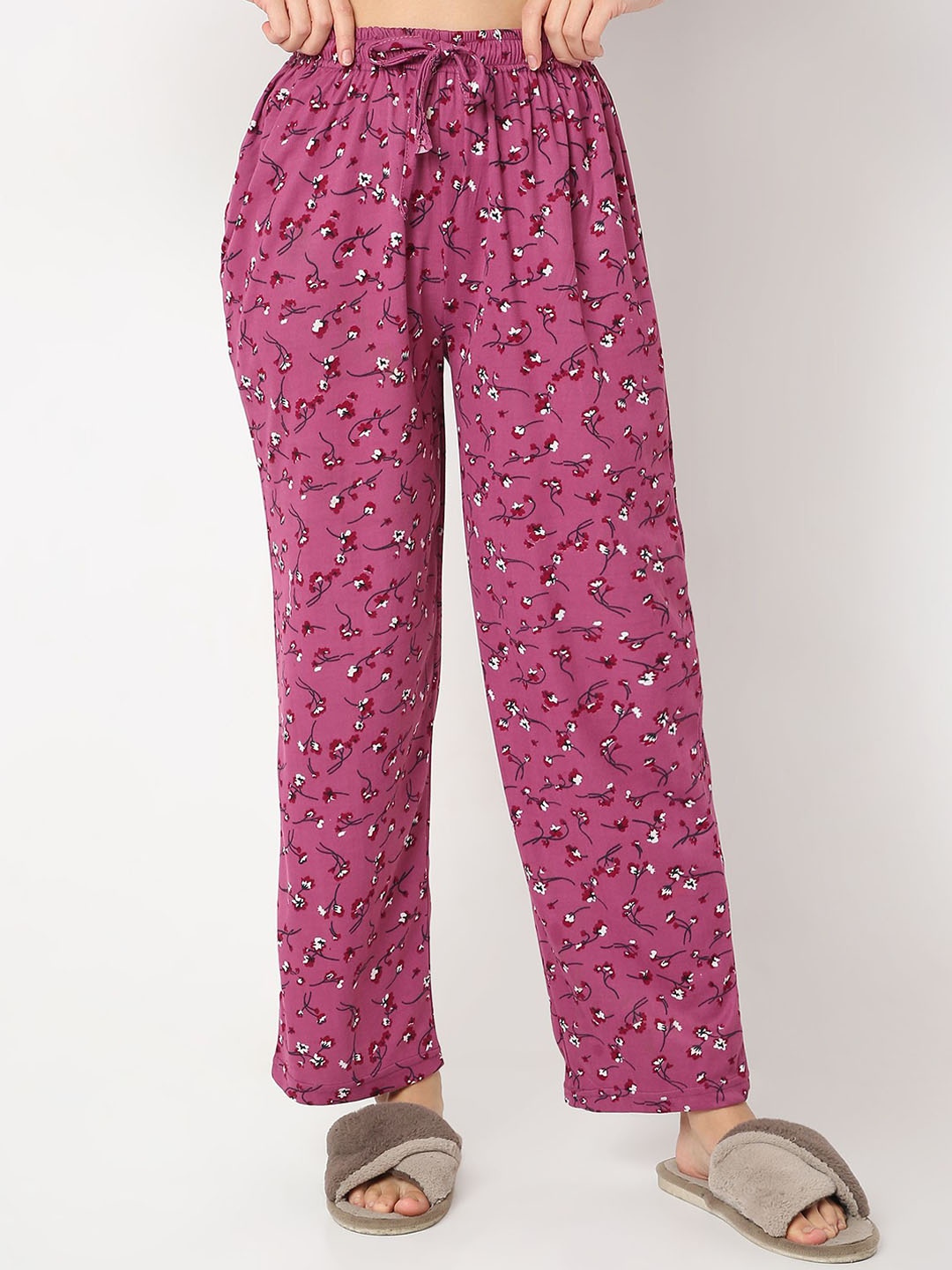 

Smarty Pants Women Floral Printed Cotton Mid-Rise Lounge Pants, Pink