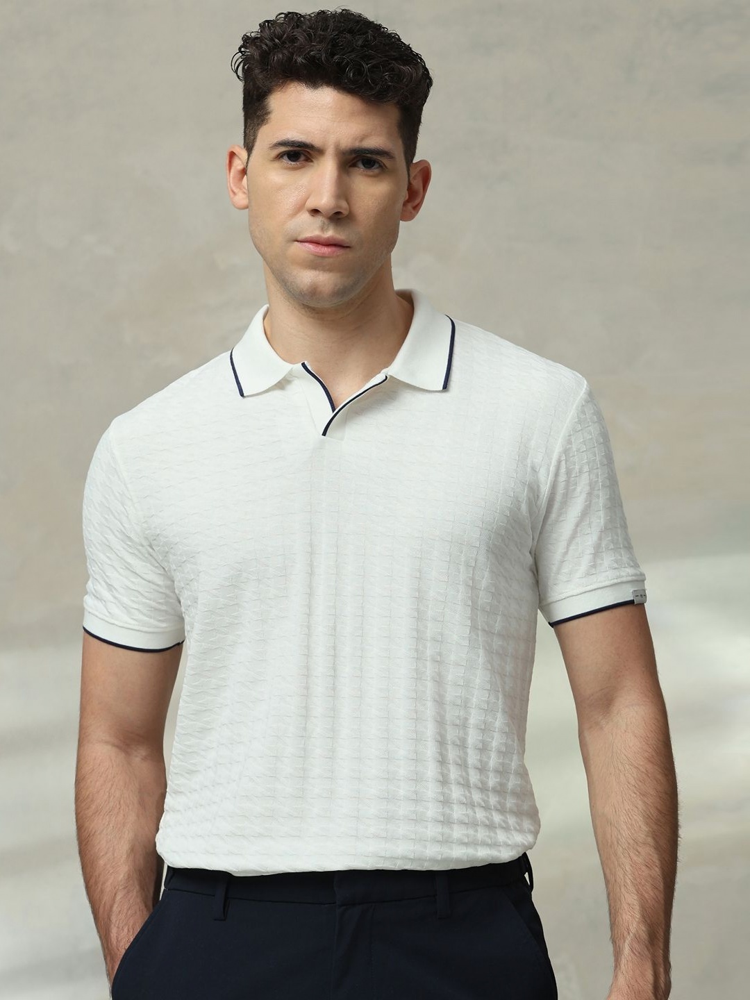 

Mufti Men Self Design Polo Collar Cotton Slim Fit T-shirt, White