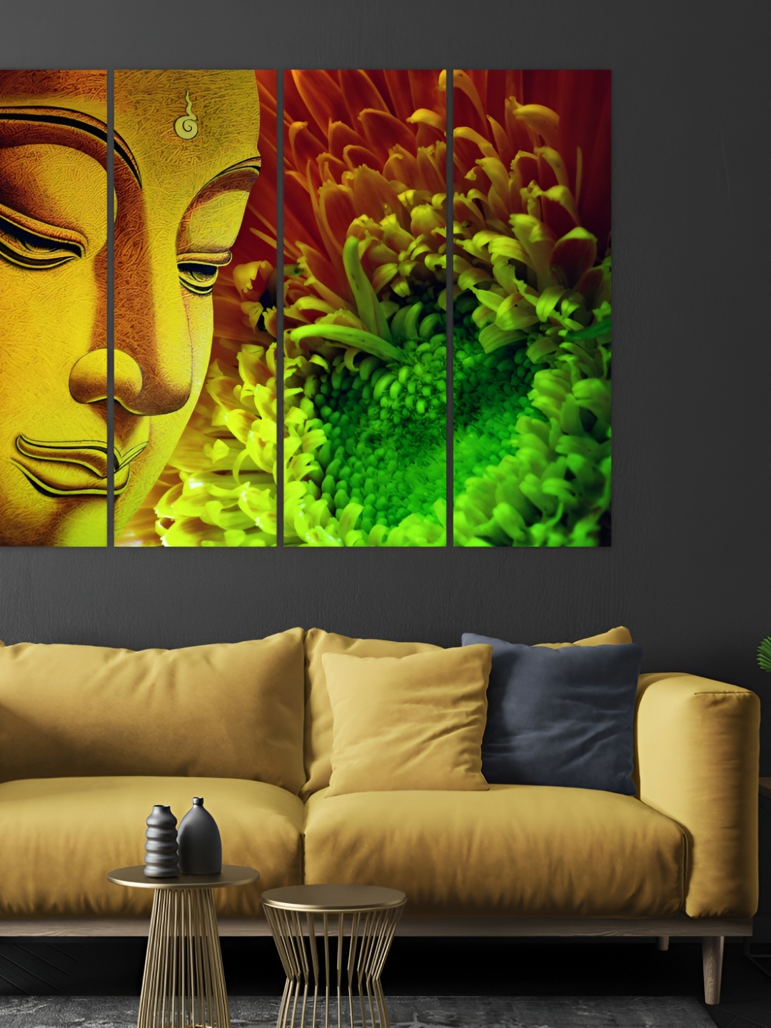 

Inephos Yellow And Green 4 Pieces Buddha Religious Canvas Wall Art