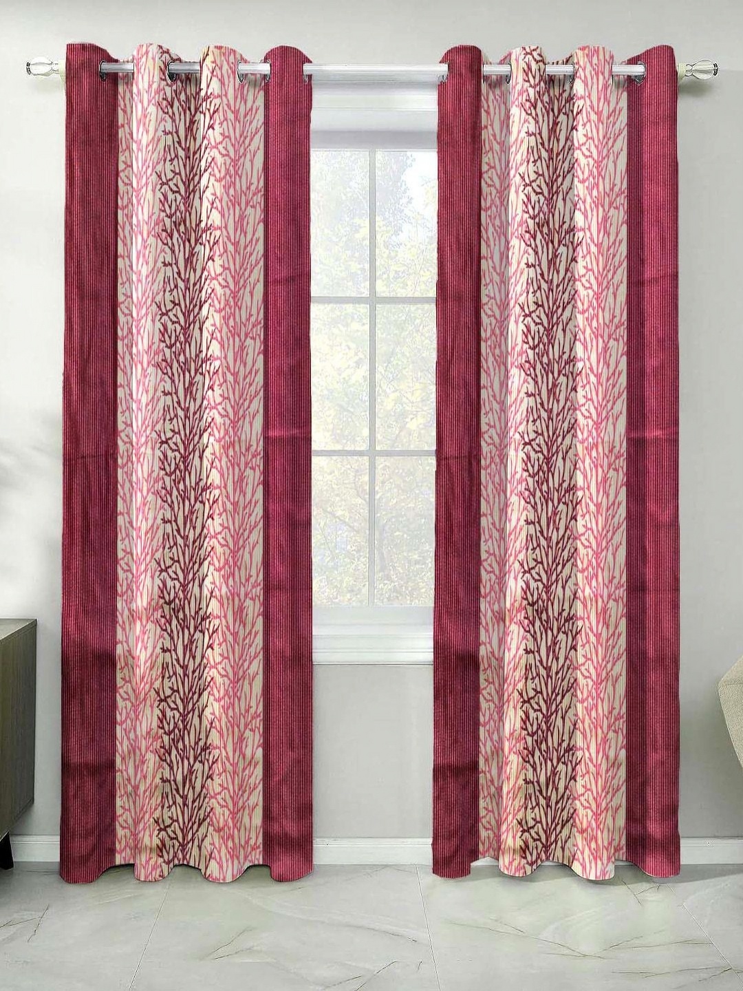 

MARUTI ENTERPRISE Maroon & Brown Set of 2 Floral Room Darkening Window